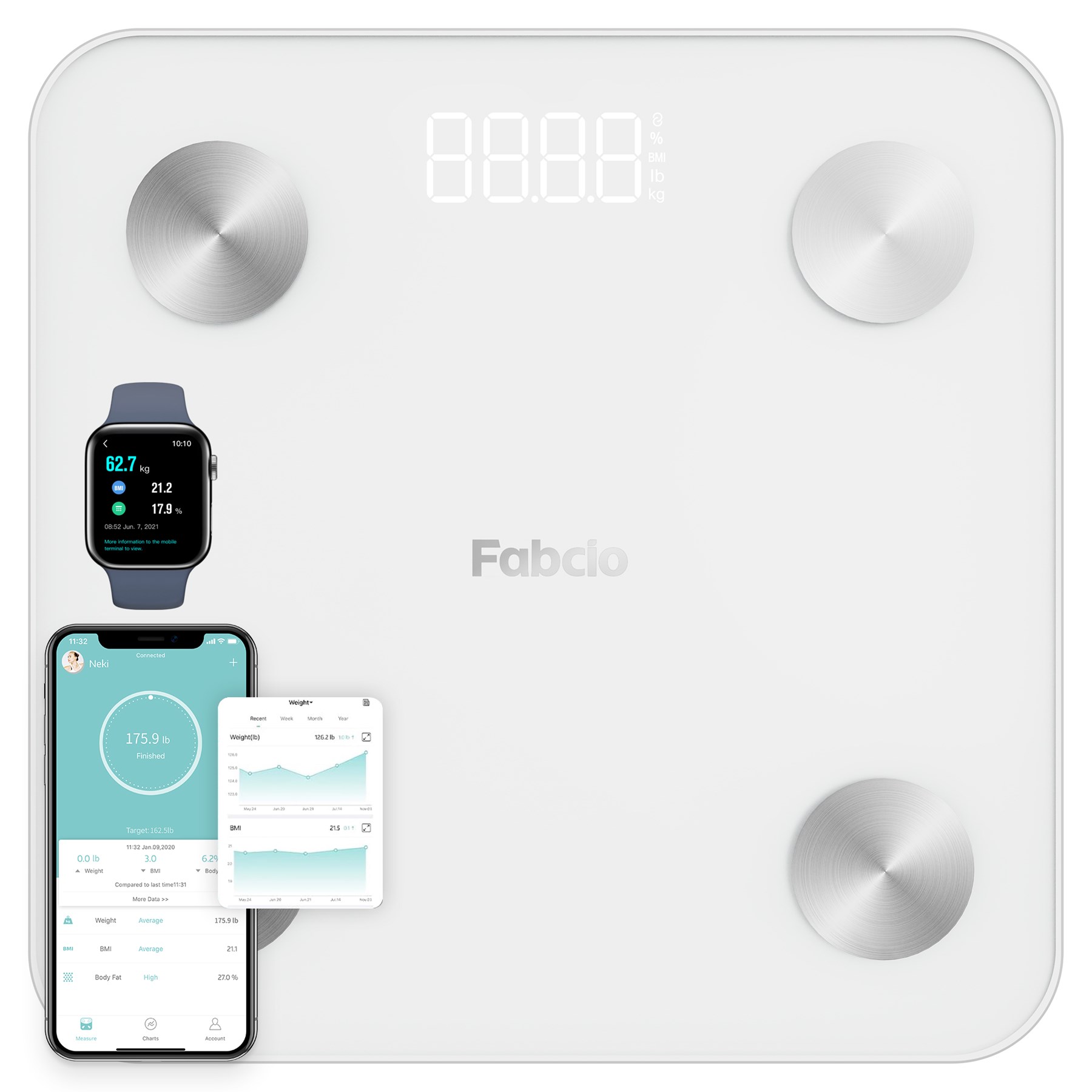 Fabcio FitSmart Bluetooth Yağ Ölçer Akıllı Baskül