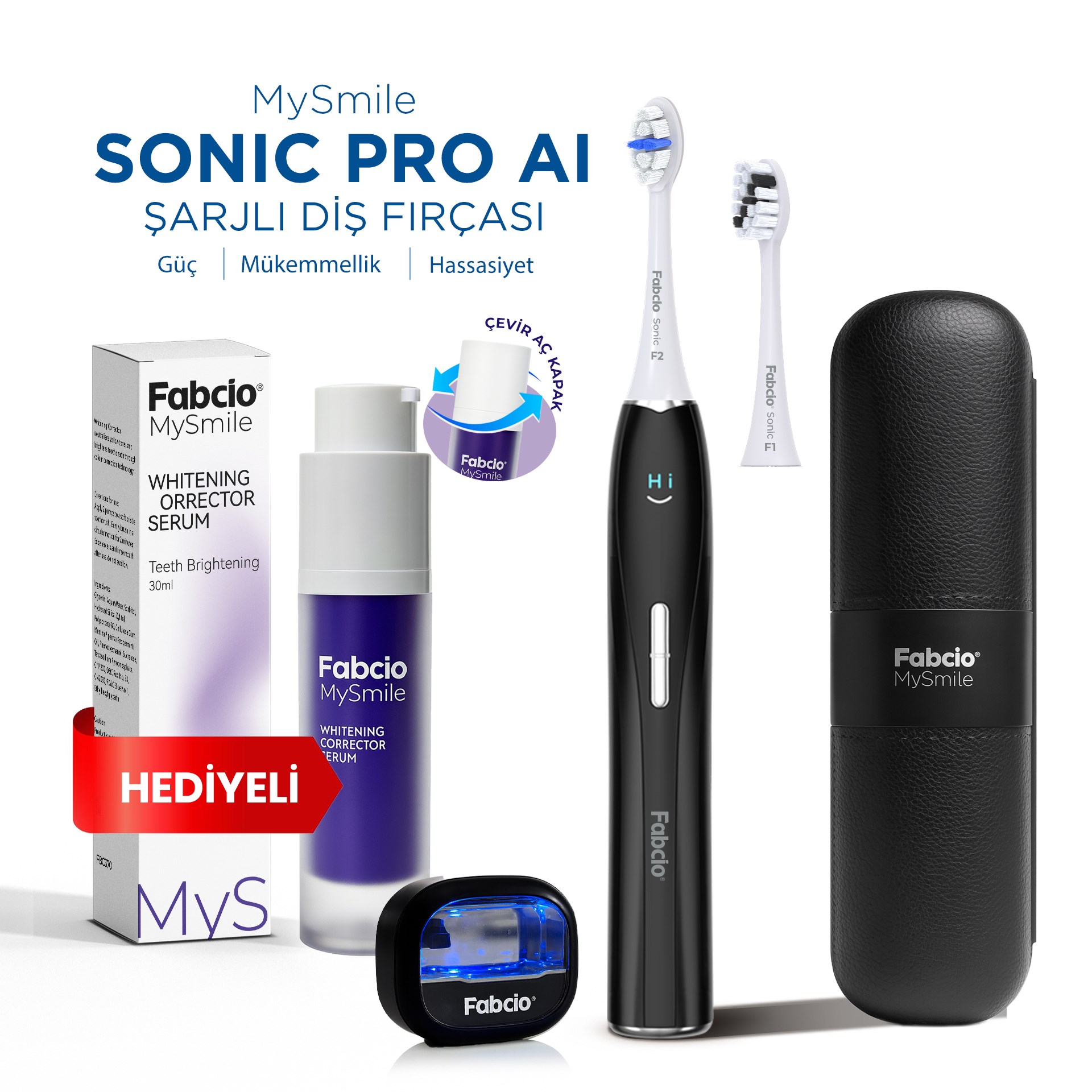 Fabcio MySmile Sonic Pro AI Şarjlı Diş Fırçası + Diş Beyazlatma Serumu Hediye