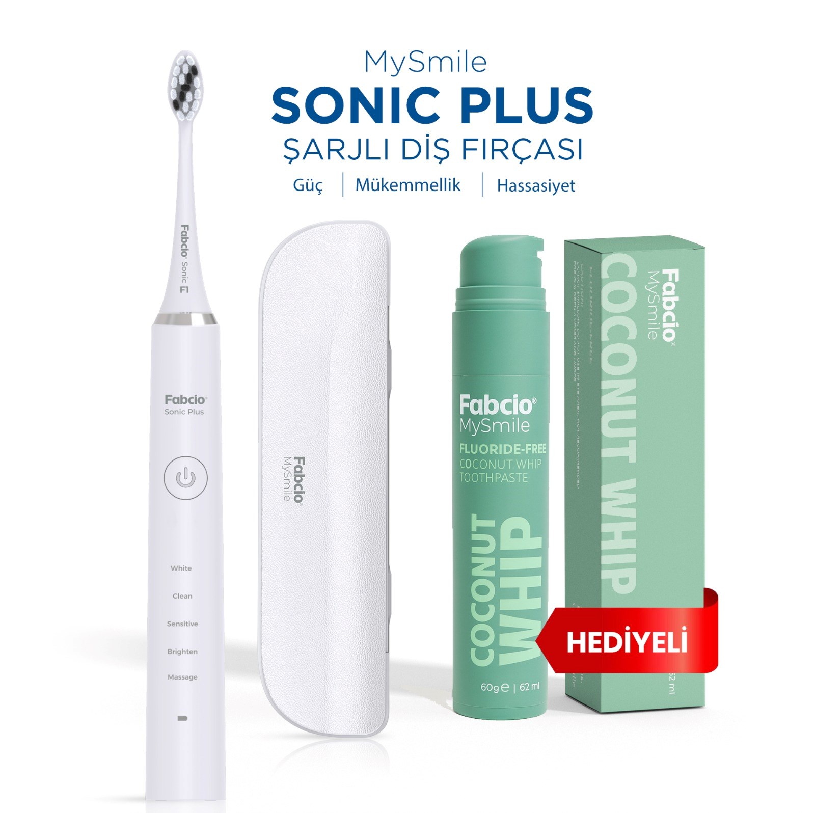 Fabcio MySmile Sonic Plus Şarjlı Diş Fırçası + Diş Macunu Hediye 