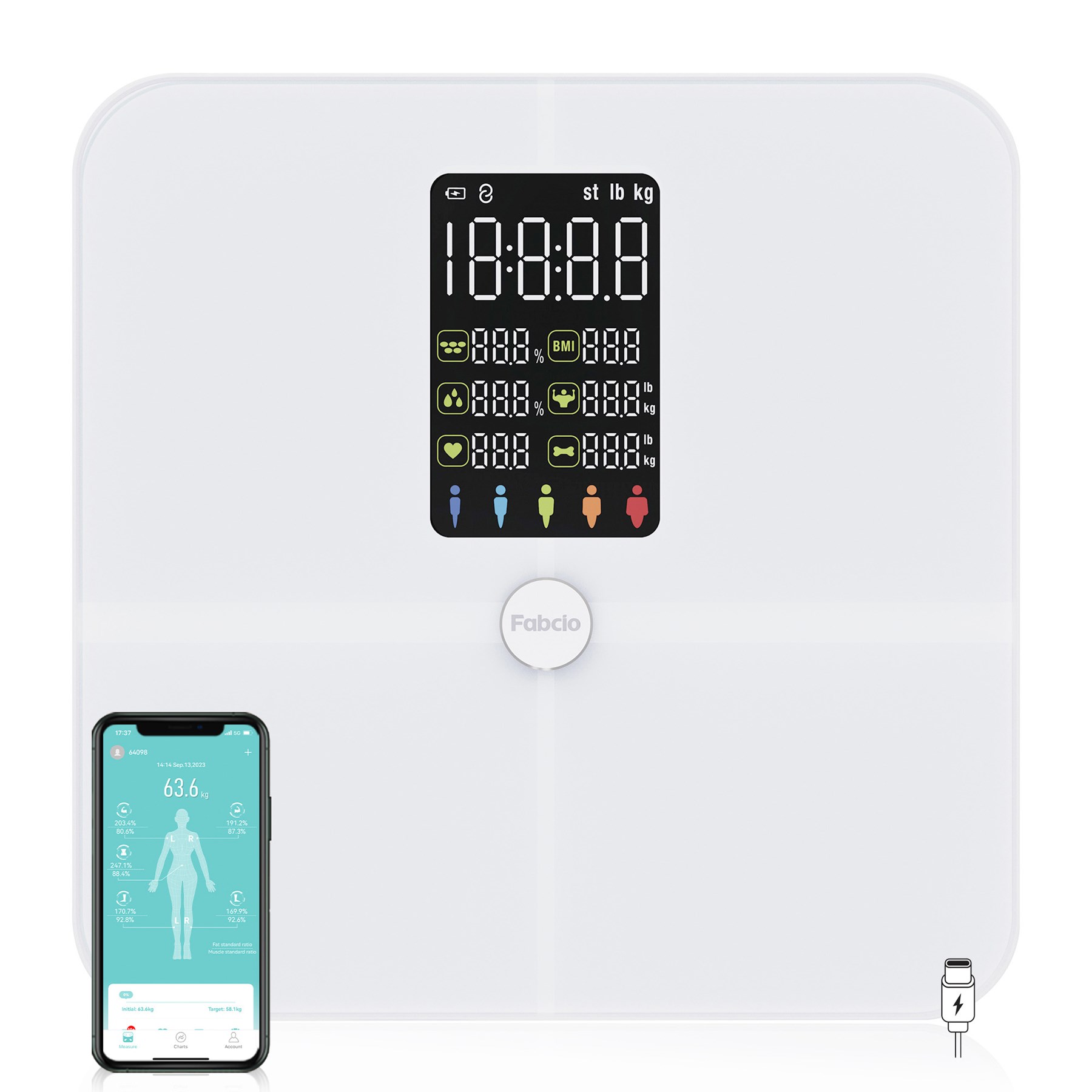 Fabcio FitSmart Plus Bluetooth Çok Fonksiyonlu Yağ Ölçer Akıllı Tartı