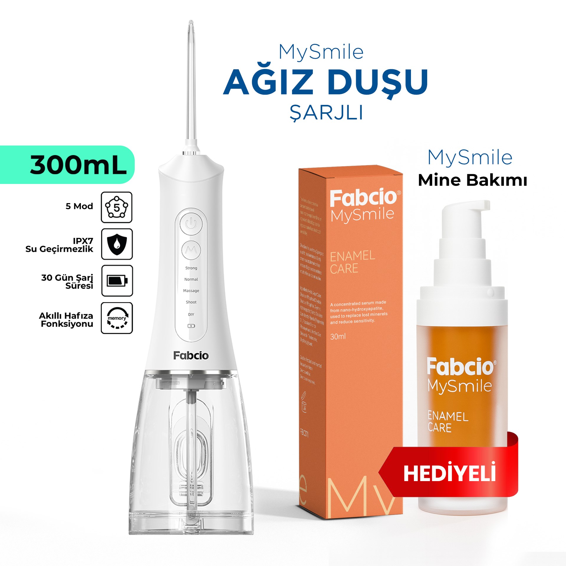 Fabcio MySmile 7 in 1 Smart Taşınabilir Ağız Duşu + Diş Mine Bakım Serumu Hediye