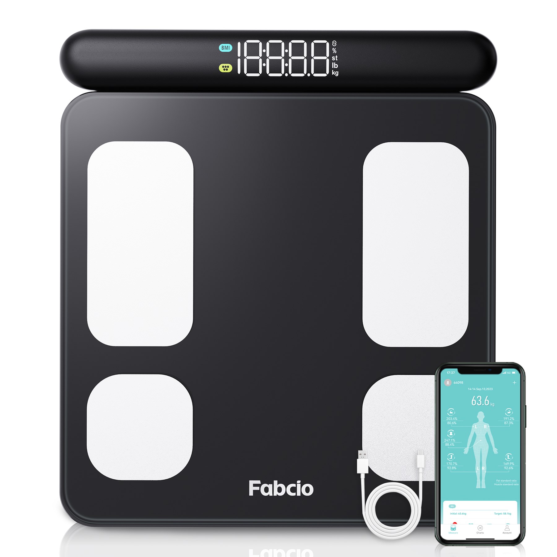 Fabcio FitSmart Pro Bluetooth 8 Elektrotlu Çok Fonksiyonlu Yağ Ölçer Akıllı Baskül 