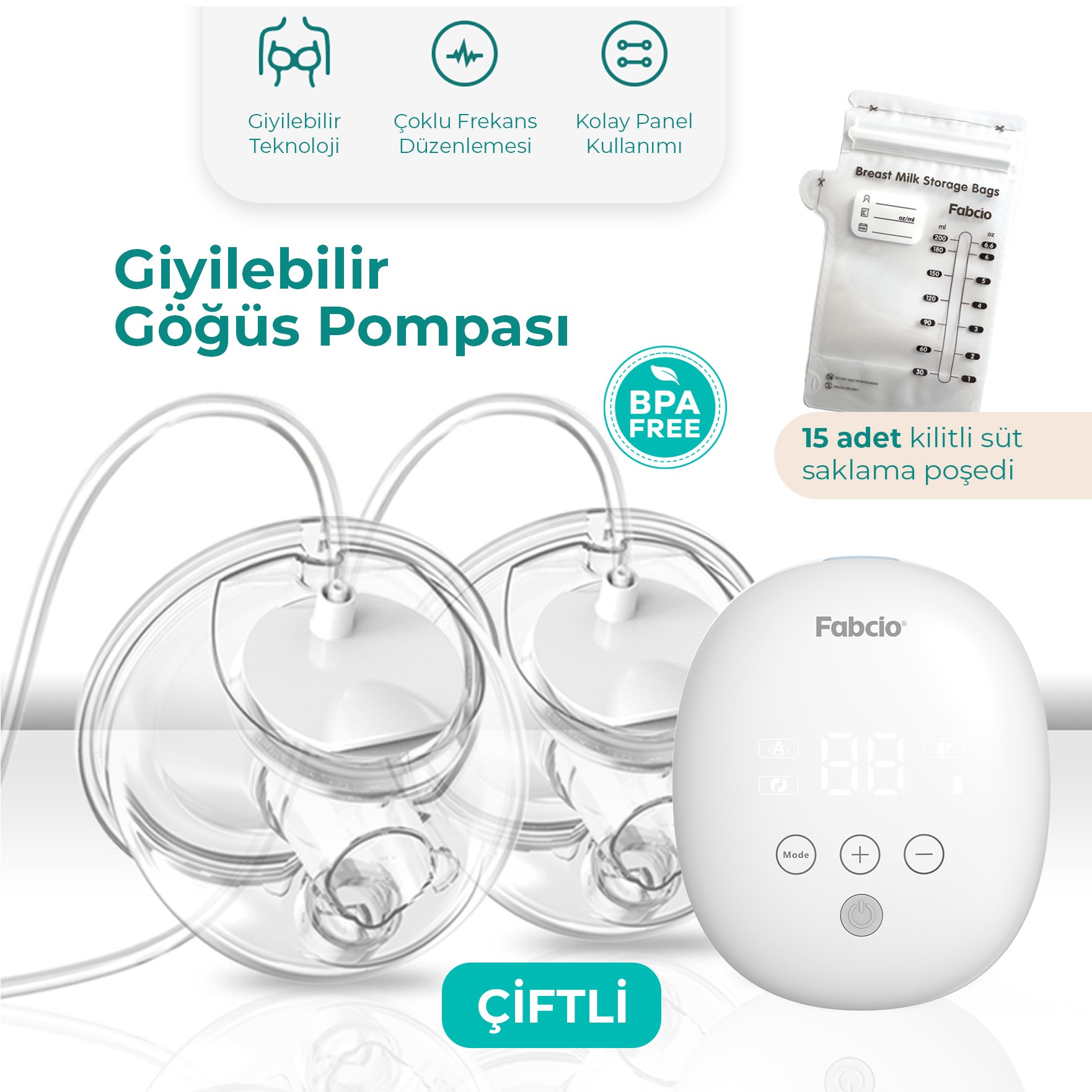 FABCİO FBC362 MAMMA GİYİLEBİLR SMART DUAL GÖGÜS POMPASI